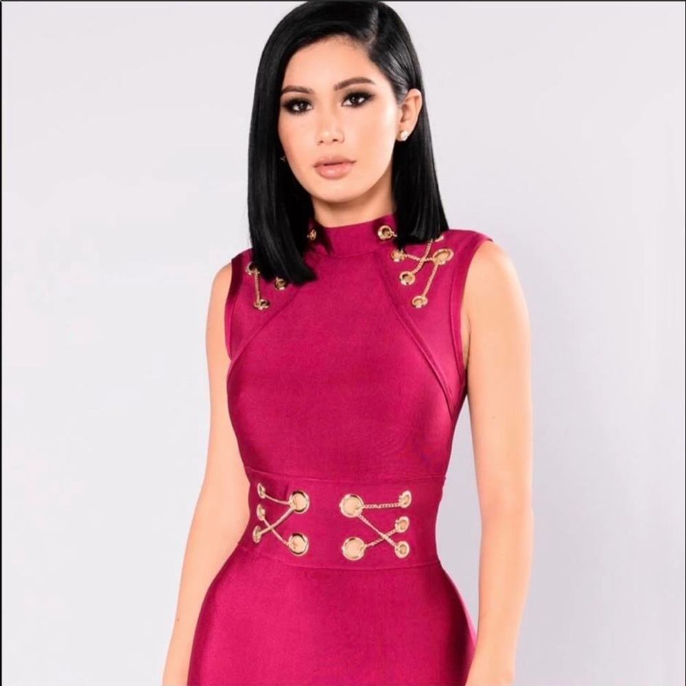 FASHION NOVA BANDAGE MIDI DRESS - WINE
